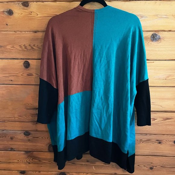 NWT Chico’s Teal Brown and black color block Open Cardigan - Picture 2 of 6